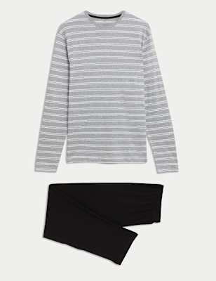 

Mens M&S Collection Gestreifter Schlafanzug aus reiner Baumwolle - Grey Mix, Grey Mix