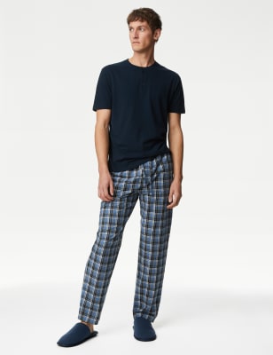 

Mens M&S Collection Pure Cotton Checked Pyjama Set - Navy Mix, Navy Mix