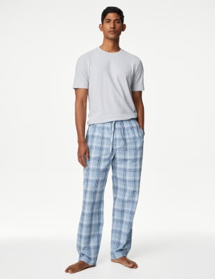 

Mens M&S Collection Pure Cotton Checked Pyjama Set - Blue Mix, Blue Mix