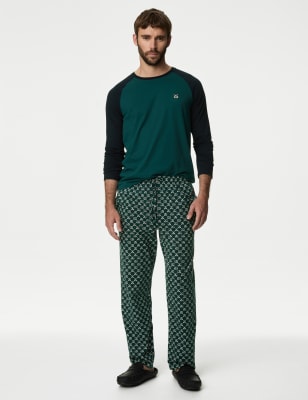 

Mens M&S Collection Pure Cotton Badger Print Pyjama Set - Teal Mix, Teal Mix