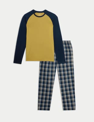 

Mens M&S Collection Pure Cotton Raglan Checked Pyjama Set - Yellow Mix, Yellow Mix