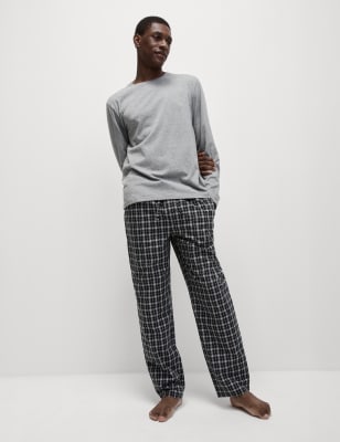 

Mens M&S Collection Schlafanzug aus reiner Baumwolle mit Karomuster - Black Mix, Black Mix