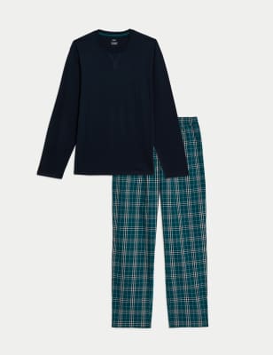 

Mens M&S Collection Pure Cotton Checked Pyjama Set - Navy Mix, Navy Mix