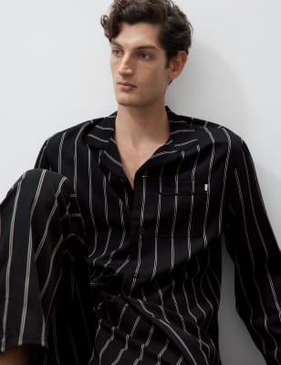 

Mens Autograph Lyocell Striped Pyjama Top, Black/White