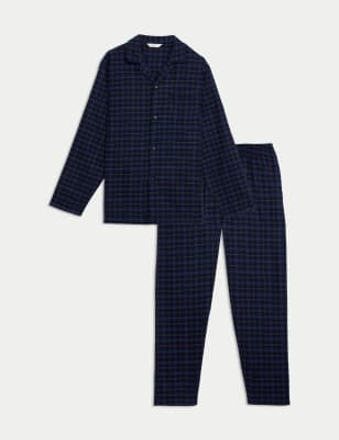 

Mens M&S Collection Brushed Cotton Checked Pyjama Set - Navy Mix, Navy Mix