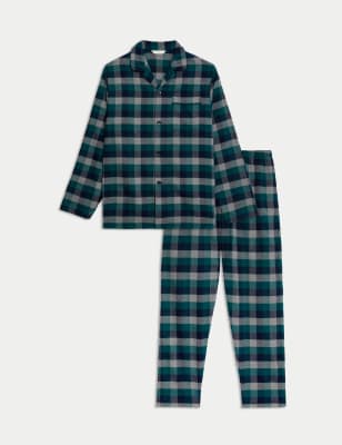 

Mens M&S Collection Brushed Cotton Checked Pyjama Set - Green Mix, Green Mix