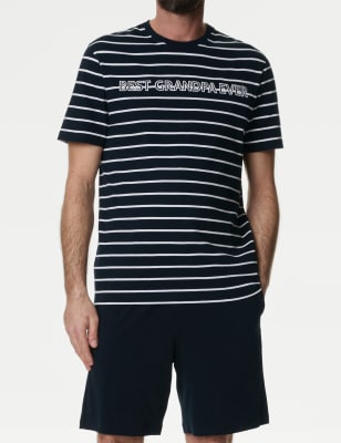 

Mens M&S Collection Pure Cotton Best Grandpa Slogan Pyjama Set - Navy Mix, Navy Mix