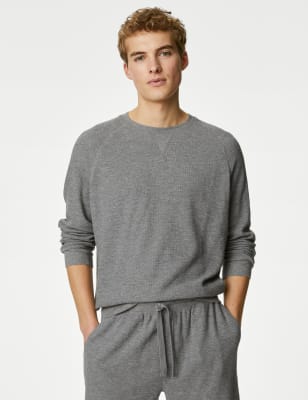 

Mens M&S Collection Pure Cotton Waffle Loungewear Sweatshirt - Grey Marl, Grey Marl