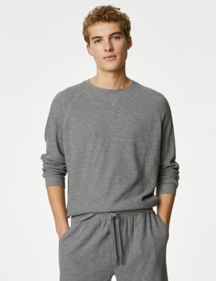 

Mens M&S Collection Loungewear-Sweatshirt aus reiner Baumwolle mit Waffelmuster - Grey Marl, Grey Marl