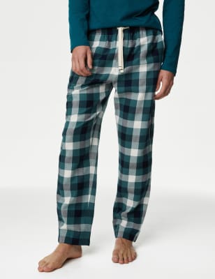 

Mens M&S Collection Pure Cotton Checked Loungewear Bottoms - Green Mix, Green Mix