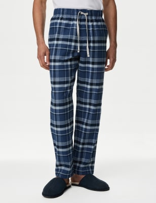 

Mens M&S Collection Pure Cotton Checked Loungewear Bottoms - Blue Mix, Blue Mix