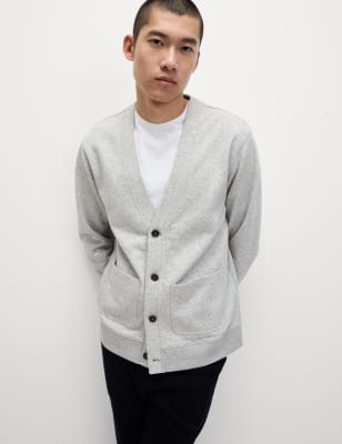 

Mens M&S Collection Cardigan aus gebürstetem Jersey mit hohem Baumwollanteil - Grey Mix, Grey Mix
