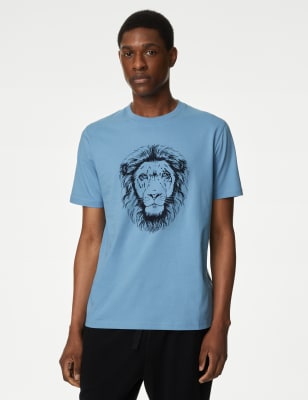 

Mens M&S Collection Pure Cotton Lion Graphic T-Shirt - Blue Mix, Blue Mix