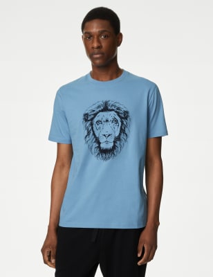 

M&S Collection Camiseta 100% algodón con gráfico de leónMens - Blue Mix, Blue Mix