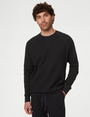 

Mens M&S Collection Pure Cotton Waffle Loungwear Sweatshirt - Black, Black