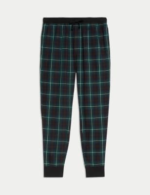 

Mens M&S Collection Cotton Rich Brushed Checked Jogger Bottoms - Green Mix, Green Mix