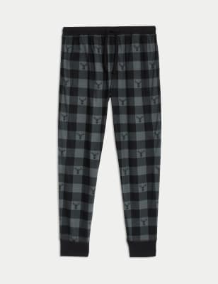 

Mens M&S Collection Cosy Knitted Checked Jogger Bottoms - Grey Mix, Grey Mix