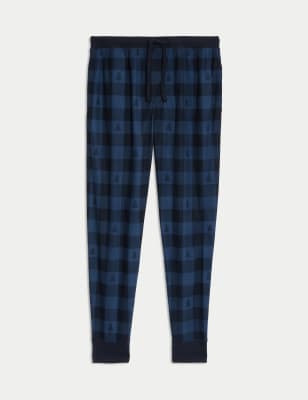 

Mens M&S Collection Knitted Checked Jogger Bottoms - Navy Mix, Navy Mix