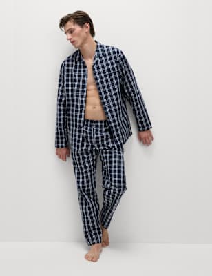 

Mens M&S Collection Pure Cotton Checked Pyjama Set - Navy Mix, Navy Mix