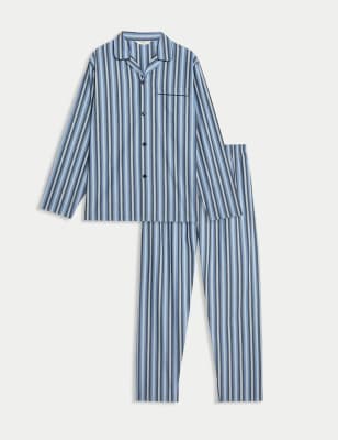 

Mens M&S Collection Pure Cotton Striped Pyjama Set - Blue Mix, Blue Mix