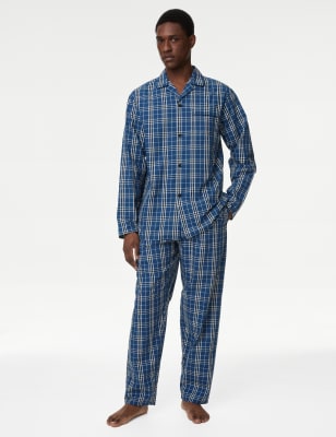 

Mens M&S Collection Pure Cotton Checked Pyjama Set - Blue Mix, Blue Mix