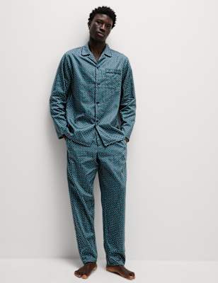 

Mens M&S Collection Pure Cotton Foulard Pyjama Set - Teal Mix, Teal Mix