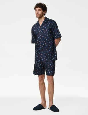 

Mens M&S Collection Schlafanzugset aus reiner Baumwolle mit Papageienmotiv - Navy Mix, Navy Mix