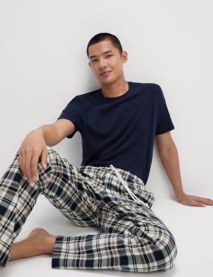 

Mens M&S Collection Pure Cotton Checked Loungewear Bottoms - Ecru Mix, Ecru Mix