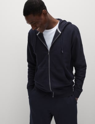 

Mens M&S Collection Pure Cotton Textured Zip Through Hoodie - Dark Navy, Dark Navy