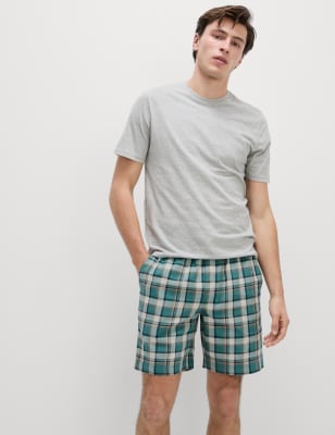 

Mens M&S Collection Pure Cotton Checked Loungewear Shorts - Teal Mix, Teal Mix