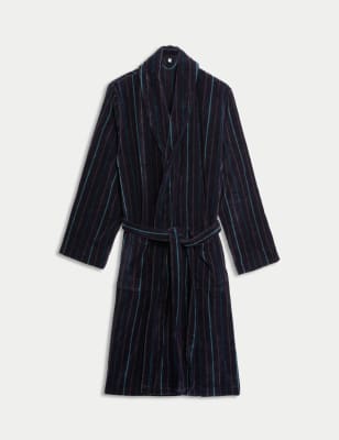 

Mens Autograph Pure Cotton Velour Striped Dressing Gown - Dark Navy, Dark Navy