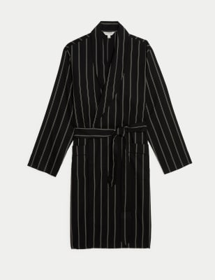 

Mens Autograph Pure Lyocell Striped Dressing Gown - Black/White, Black/White