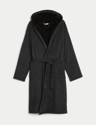 

Mens M&S Collection Fleece Supersoft Hooded Dressing Gown - Grey Mix, Grey Mix