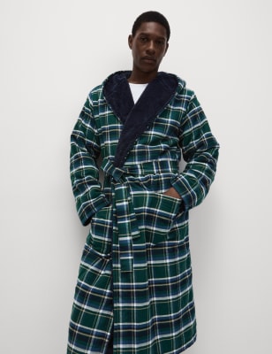 

Mens M&S Collection Fleece Checked Dressing Gown - Green Mix, Green Mix