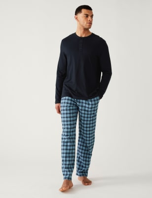 

Mens M&S Collection Brushed Cotton Checked Pyjama Set - Navy Mix, Navy Mix