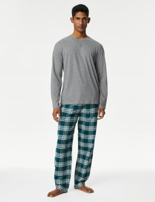 

Mens M&S Collection Brushed Cotton Checked Pyjama Set - Grey Mix, Grey Mix