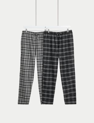 

Mens M&S Collection 2pk Brushed Cotton Checked Pyjama Bottoms - Grey Mix, Grey Mix