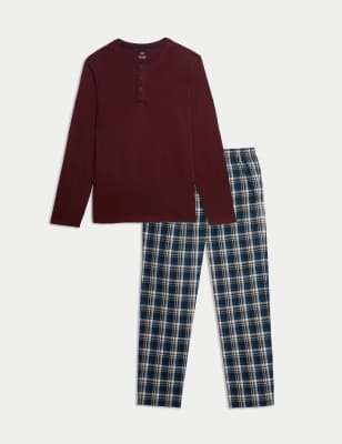 

Mens M&S Collection Brushed Cotton Checked Pyjama Set - Burgundy Mix, Burgundy Mix