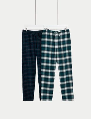 

Mens M&S Collection 2pk Brushed Cotton Checked Pyjama Bottoms - Teal Mix, Teal Mix