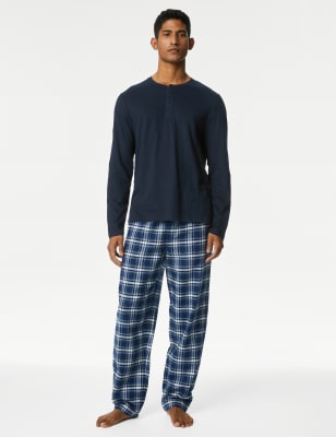 

Mens M&S Collection Brushed Cotton Checked Pyjama Set - Navy Mix, Navy Mix