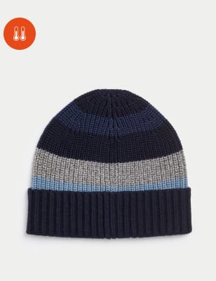 

Mens M&S Collection Striped Ribbed Beanie Hat - Blue Mix, Blue Mix