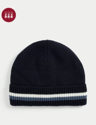 

Mens M&S Collection Textured Beanie Hat with Thermowarmth™ - Navy Mix, Navy Mix