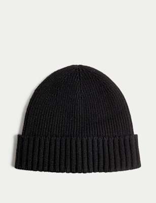 

Mens M&S Collection Wool Blend Knitted Beanie Hat - Black, Black