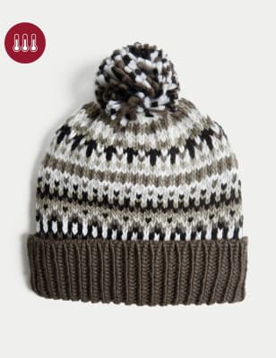 

Mens M&S Collection Knitted Fair Isle Beanie Hat - Brown Mix, Brown Mix