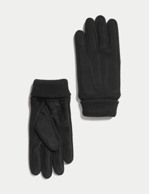 

Mens M&S Collection Nubuck Leather Gloves - Black, Black