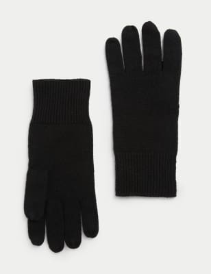 

Mens Autograph Pure Cashmere Knitted Gloves - Black, Black