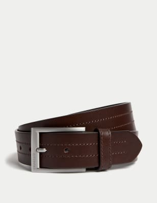 

Mens Autograph Italian Leather Rectangular Buckle Belt - Brown, Brown