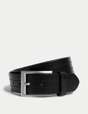 

Mens Autograph Italian Leather Rectangular Buckle Belt - Black, Black