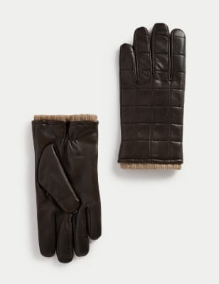 Jaeger Men's Leather Quilted Gloves - Brown, Brown