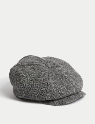 

Mens M&S Collection Pure Wool Herringbone Baker Boy Hat - Grey Mix, Grey Mix